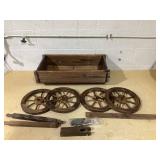 Rungfa Garden Wood Wagon Flower Planter Pot Stand with Wheels Home Outdoor Decor (Minor Transit Damage, See Photos)