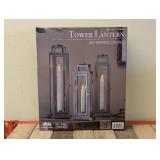 EVERGREEN TOWER LANTERN LED TAPERED CANDLE (GRAY FINISH) 3PK