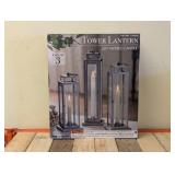 EVERGREEN TOWER LANTERN LED TAPERED CANDLE (GRAY FINISH) 3PK
