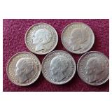 (5) Pretty1944 Netherlands Silver 10 Cent Coins