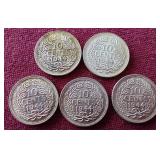 (5) Pretty1944 Netherlands Silver 10 Cent Coins