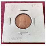 Nice 1955-S Wheat Penny With Extra Metal in Lettering