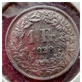 1928 Switzerland Silver 1 Franc Coin