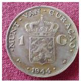 1944 Curacao Silver 1 Gulden Coin