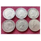 (6) 80% Silver Canadian Dimes