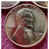 (3) Gorgeous Uncirculated Red 1954-S Wheat Pennies