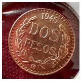 1945 Mexico Gold 2 Pesos Coin