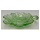 Vintage Indiana Glass Green Uranium Vaseline Glass Leaf Shasped 7 In. Trinket Dish