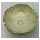1898 Antique Northwood Custard Glass Compote Gold Trim Pedestal Bowl (GLOWS) Chips Present