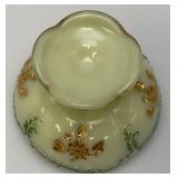 1898 Antique Northwood Custard Glass Compote Gold Trim Pedestal Bowl (GLOWS) Chips Present