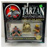 1995 TARZAN The Epic Adventures Lord Of The Jungle (Jungle King Tarzan Vs. The Leopard Man Action Figures With Bonus Collector Badge (NEW OLD STOCK)