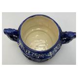 Vintage German Castle Stoneware Blue/White With Cover 12" x 11" x 9"
