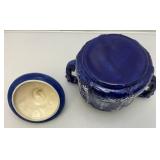 Vintage German Castle Stoneware Blue/White With Cover 12" x 11" x 9"