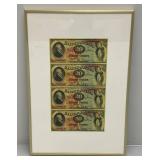 Misc. Bank Note Prints Unframed One Framed Behind Glass