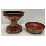 Flat Top Gilded Lacquer Offering Vessel (Missing Center Piece)