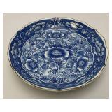 Vintage Japanese Takahashi Porcelain Cobalt Blue Floral Elegant Trinket Dish 7 3/8" With Foil Label
