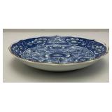 Vintage Japanese Takahashi Porcelain Cobalt Blue Floral Elegant Trinket Dish 7 3/8" With Foil Label
