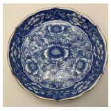 Vintage Japanese Takahashi Porcelain Cobalt Blue Floral Elegant Trinket Dish 7 3/8" With Foil Label