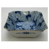 Vintage Japanese Arita Porcelain Cobalt Blue Flying Crane Design Square Bowl 4 3/4"
