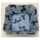Vintage Japanese Arita Porcelain Cobalt Blue Flying Crane Design Square Bowl 4 3/4"