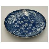 Vintage Japanese Takahashi Porcelain Cobalt Blue/White Floral Bowl 6.25" With Foil Label