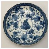 Vintage Japanese Takahashi Porcelain Cobalt Blue/White Floral Bowl 6.25" With Foil Label