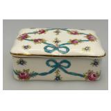 Beautiful Floral Adorned Staffordshire Trinket Box With Small Trinket Dish (Small Chip In Small Dish)