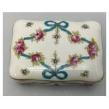 Beautiful Floral Adorned Staffordshire Trinket Box With Small Trinket Dish (Small Chip In Small Dish)