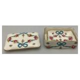 Beautiful Floral Adorned Staffordshire Trinket Box With Small Trinket Dish (Small Chip In Small Dish)