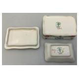 Beautiful Floral Adorned Staffordshire Trinket Box With Small Trinket Dish (Small Chip In Small Dish)