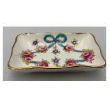 Beautiful Floral Adorned Staffordshire Trinket Box With Small Trinket Dish (Small Chip In Small Dish)