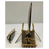 Vintage Chinese Carved Buffalo Horn Fishing Boat 10" x 9 1/2" x 4"