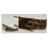 Vintage Chinese Carved Buffalo Horn Fishing Boat 10" x 9 1/2" x 4"