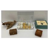 Group Of Vintage Misc. Wooden Boxes, Jewelry Making Chains And More