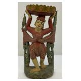 Antique Carved Wood Buddha Half Round Sculpture 12" x 6" Very Nice