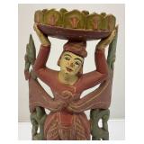 Antique Carved Wood Buddha Half Round Sculpture 12" x 6" Very Nice