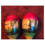 Lot of (2) Vintage Hand-painted Finish Wooden Mexican Maracas