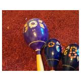 Lot of (3) Vintage Hand-painted Finish Wooden Maracas