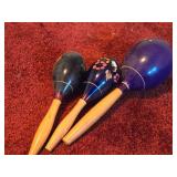 Lot of (3) Vintage Hand-painted Finish Wooden Maracas