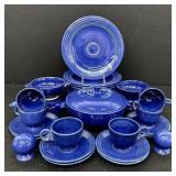 Vintage Fiesta Ware Cobalt Blue Dinnerware Set with Casserole, Plates, Bowls, Cups and Shakers
