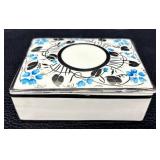 Vintage Empire Porcelain Cigarette Box / Trinket Box and Ashtray Set with Silver Luster and Blue Floral Design England