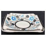 Vintage Empire Porcelain Cigarette Box / Trinket Box and Ashtray Set with Silver Luster and Blue Floral Design England
