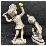 Hudson Pewter Walli Ortman Tennis and Vintage Walli Ortan Skateboarder Figurines Set