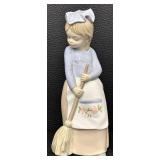 Zaphir Spain Porcelain Girl with Broom and Flower Apron Figurine