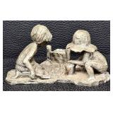Vintage Walli Ortman Pewter Sand Castle Boy and Girl Playing in the Sand