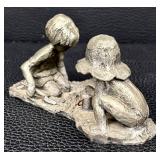 Vintage Walli Ortman Pewter Sand Castle Boy and Girl Playing in the Sand