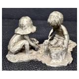 Vintage Walli Ortman Pewter Sand Castle Boy and Girl Playing in the Sand