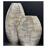 Set of 2 Crate and Barrel Silver Vases, 16 Inch and 11 Inch