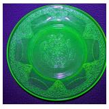 Antique Federal Glass Georgian Lovebirds Uranium Glass Plates Set