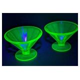 Vintage Uranium Footed Glass Dish and Four Stemmed Sherbet Dishes